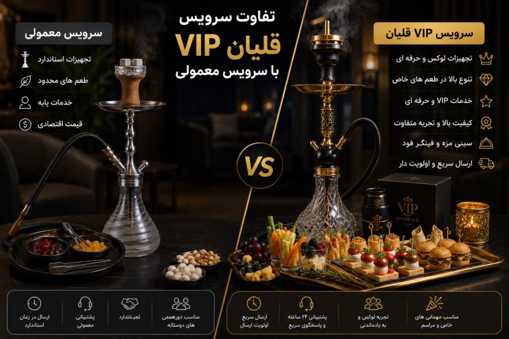تفاوت سرویس VIP قلیان با سرویس معمولی همراه سینی مزه و فینگر فود